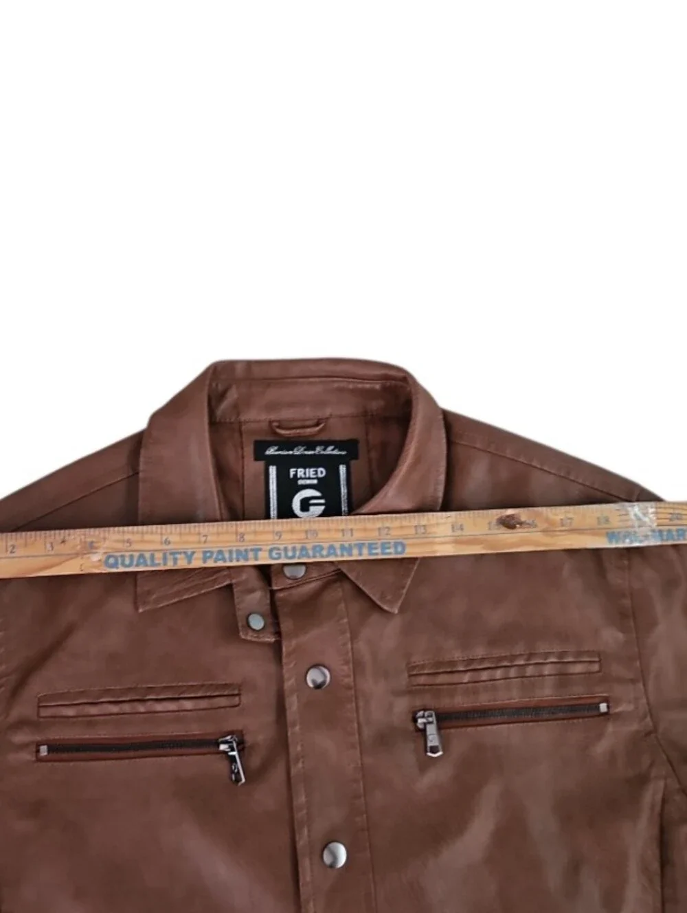 Fried Denim Faux Leather Jacket Men’s L Brown Moto Trucker Shirt Jacket Soft